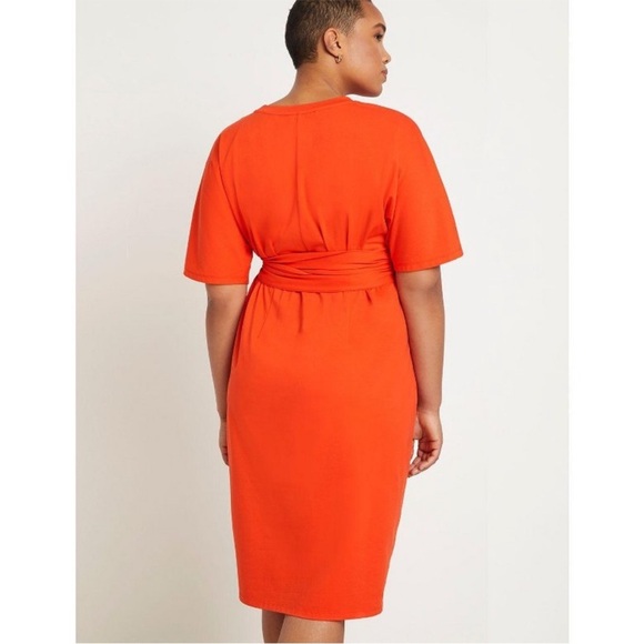 ELOQUII cross front flutter sleeve dress orange women’s plus size 24 midi fall - Picture 3 of 7
